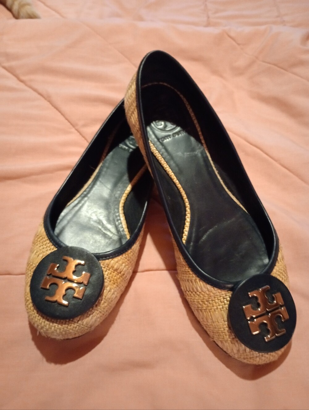 Tory Burch Natural Straw Woven Raffia Ballet Flats